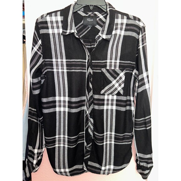 RAILS Hunter Women’s Plaid Flannel Button Up Shirt Size M White Black Grey - Picture 2 of 8